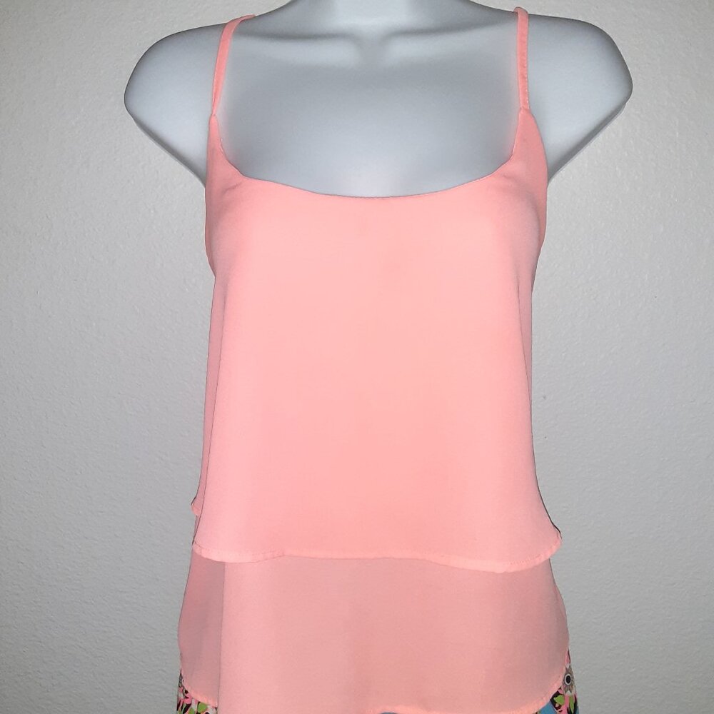 Day-Glo Neon Retro Pink Camisole Top * Pinky-Orange Coral * Lattice * XL * EUC *